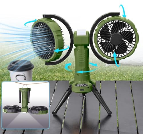 Nauttxon Outdoor Camping Fan With Light - Oscillating Battery Powered Fan For Camping Beach Travel Picnic Fishing Outdoor (Green)