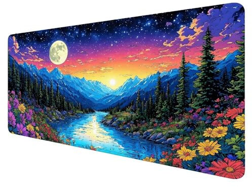 Tapis de Souris Bleu,Tapis de Souris XXL 1200x600x3mm Tapis Souris Paysage Tapis de Souris Gamer Grand Tapis de Souris, à Bords Cousus Étanche Tapis de Bureau, pour Maison Bureau Gaming X-183