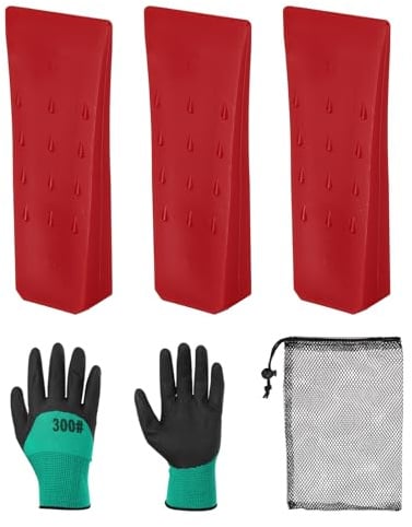 QUARKZMAN Kunststoff Fällkeil 3 Stück ABS Kunststoff Forstkeil 152 mm Spaltkeil für holz Kunststoffkeile Fällkeil mit Handschuhe mit Tasche für Schlagschrauber Fällkeile Rot