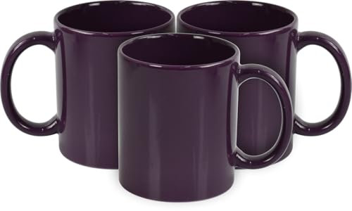 Large Ceramic Coffee Tea Mugs Set 300ml & 400ml Capacity Wide Cups with Easy Grip Handle Microwave Dishwasher Safe Perfect for Family & Gifting (Purple-300mlX3)