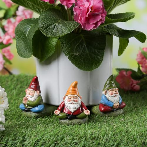 MARELIDA 3X Blumentopf Füßchen Gartenzwerge Zwerg dekorative Pflanztopffüße Blumentopffüße Pflanzkübel Untersetzer Topffüße Kübelfüße Gartendekoration aus Polyresin (Gartenzwerge)