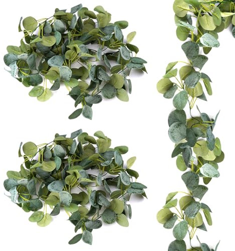 2 Pcs Guirlande Eucalyptus Artificiel 1.8 M, Guirlande Feuilles Artificielles Décoration de Vigne Verte, Guirlande Feuilles Artificielles Réalistes pour Les Mariages, Tables Extérieures, Fêtes