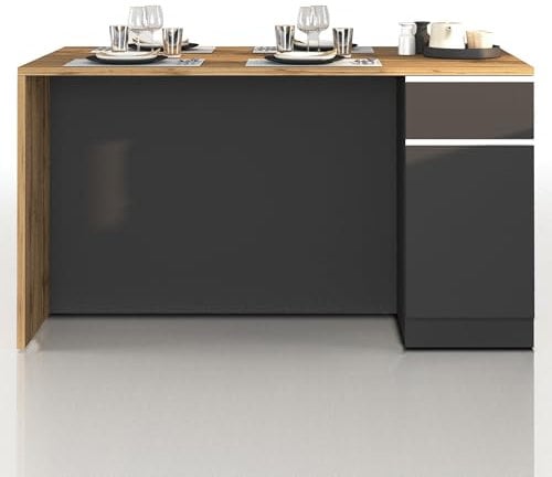 WHOUS Isola Cucina SOLE con 2 Ante e 2 Cassetti, Tavolo da Pranzo e Piano di Lavoro, Ideale per Open Space e Spazi Ridotti, 160x90x90 cm, Antracite Opaco e Rovere