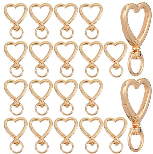 CIATBYYJ Lot de 20 porte-clés en forme de cœur en métal doré robuste pour sac à main, sacs à main, porte-clés, anneaux et porte-cartes