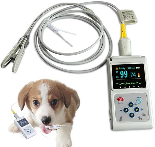 SUNBGRPYE VeterinäRmedizinisches Arterielles BlutdruckmessgeräT, Haustier-Pulsoximeter, Herzfrequenzmesser Ohr/Zunge, Mit Sonde + USB-Kabel, Speicher- Und Wiedergabefunktion, FüR Katzen, Hunde