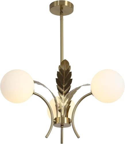 KCO Lighting 3-flammiger Glas-Sputnik Deckenleuchte - Goldfarbenes Messing mit Milchglas-Kugeln, Halb-Einbauleuchte im Mid Century Modern Design für Flur & Landhausküche