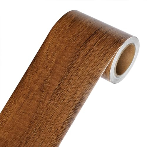 YENHOME Border Self-Adhesive Narrow Wood Grain Tape Wood Look 7.6 x 1500 cm Wallpaper Border Repair Tape Wood Look Brown Waterproof Wall Border Self-Adhesive for Living Room Bedroom