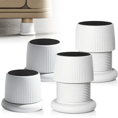 Behogan 4 Stück Verstellbare Möbelerhöhung, 42mm Rund Betterhöhung, 40-63mm Verstellbare Möbelfüße Selbstklebend rutschfeste, Tischerhöhung für Sofa Bett Tisch Stuhllifte Kühlschrank(Weiß)