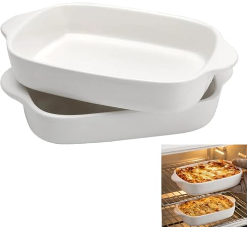Ugnsform keramik 2-pack, Rektangulär lasagneform med handtag, Reptålig ugnsform för gratäng & tiramisu, Värmebeständig & diskmaskinssäker, 600 ml, Vit