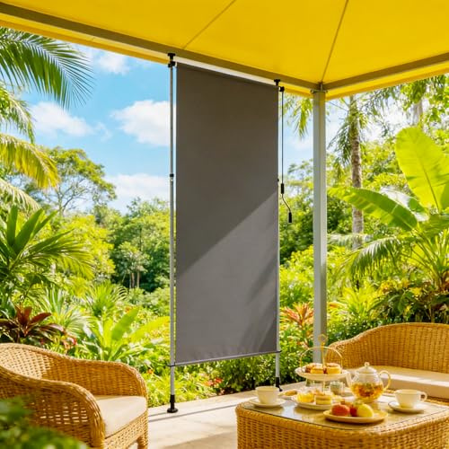 UISEBRT Klemmmarkise Senkrechtmarkise mit Handkurbel ohne Bohren,120x310 cm Vertikalmarkise Ausziehbar & Blickdicht & Wasserfest,Sonnenrollo Sichtschutz Sonnenschutz Windschutz,Dunkelgrau