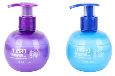 LALADEFIEE Baking Soda Toothpaste 2pcs with Pump Dispenser, 200g Blueberry Passion Fruit Fruity Flavored Oral Care for Teeth Cleaning and Fresh Breath