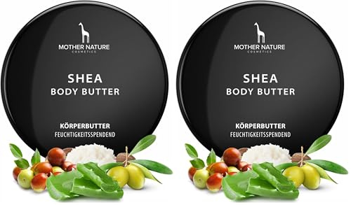 Körpercreme Bio-Sheabutter Superfood Körperbutter für Trockene Haut Tiefenwirksame Pflege, Feuchtigkeitsspendend & Revitalisierend, Wasserfreie Formel, Vegan (200 ml) (Packung mit 2)