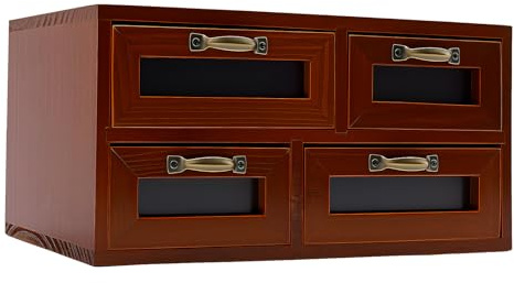 Schreibtisch Organizer Massivholz Vintage Retro, 4 Schubladen Aufbewahrungsbox, Mini Desktop Organizer Dunkelbraun Büro Zuhause Küche 30x18x15cm Kosmetik Schmuckschatulle