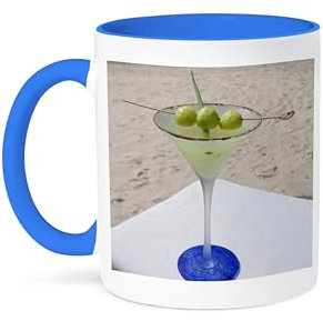 3dRose Melonen-Martini-Cocktail – US10 GJO0622 – Greg Johnston Zweifarbige Tasse, Keramik, blau/weiß, 11 oz