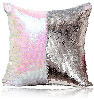 HomeLava 2er Set Pailletten Kissen Glitzer Pailletten Kissenbezug Startseite Schlafzimmer Sofakissen Kissenabdeckung 40x40cm,Weiß + Silber