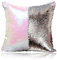 HomeLava 2er Set Pailletten Kissen Glitzer Pailletten Kissenbezug Startseite Schlafzimmer Sofakissen Kissenabdeckung 40x40cm,Weiß + Silber