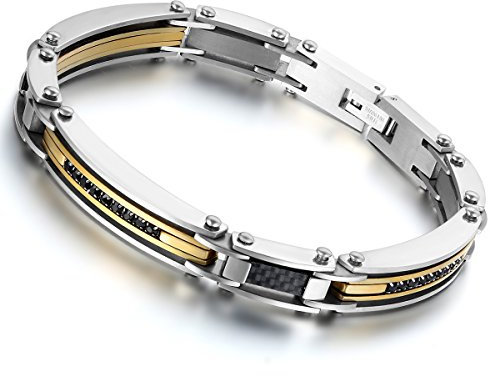 Cupimatch Armband Herren Biker Armreif: 8 mm Edelstahl CZ Silber Gold Herrenarmband Link Männer Armband 22,1 cm Geschenk für Freund Ehemann Vater Bruder Sohn