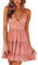ECOWISH V Ausschnitt Kleid Damen Spitzenkleid Träger Rückenfreies Kleider Sommerkleider Strandkleider Rosa M