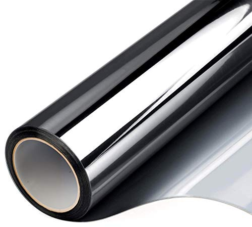 Filmgoo Window Privacy Film One Way Daytime Mirror Tint Treatments UV Heat Control Vinyl Stickers Sun Block Glass Paper Door Covering Reflective 35.4 Inch x 6.5 Feet Black Silver