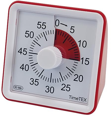 TimeTEX Zeitdauer-Uhr lautlos compact (rot) | Visueller Timer 60 Minuten
