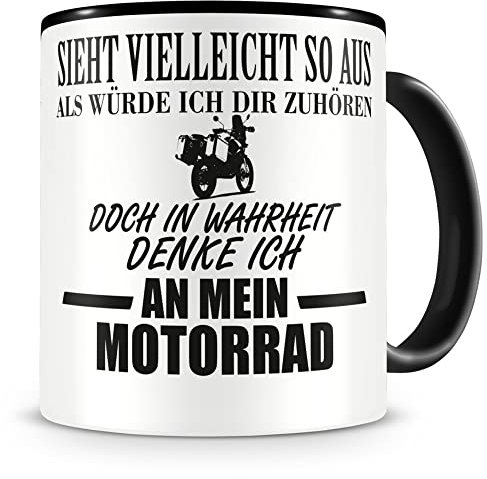 Samunshi® Ich denke an mein Motorrad Reisemotorrad Tasse Kaffeetasse Teetasse Kaffeepott Kaffeebecher Becher 300ml schwarz