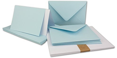 10x Faltkarten Set DIN A6/C6 mit Brief-Umschlägen in Hellblau/Babyblau - inklusive Einleger - 14,8 x 10,5 cm - Premium Qualität - FarbenFroh