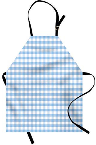 ABAKUHAUS Kariert Kochschürze, Kleine Quadrate und Streifen Pastellfarben-Gingham, der Reihen-Weinlese-Fliese wiederholt, Farbfest Höhenverstellbar Waschbar Klarer Digitaldruck, Hellblau Weiß