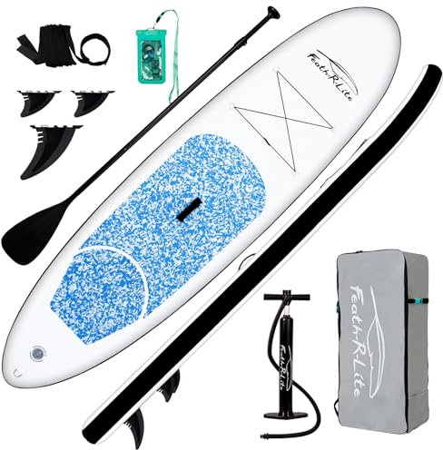 FEATH-R-LITE 10' Inflatable Ultra-Light Stand Up Paddle Board for All Skill Levels Included with SUP, Adj Paddle, Pump, Backpack, Leash