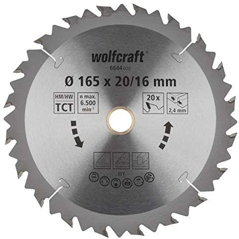 wolfcraft 6644000 | Handkreissägeblatt HM | Serie braun | 20 Zähne | ø165x20/16