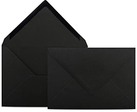50 Briefumschläge DIN C6 Schwarz - 11,4 x 16,2 cm - Kuverts mit 80 g/m² Nassklebung spitze Klappe - Umschläge ohne Fenster - Colours-4-you