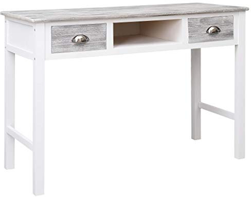 vidaXL Bois Bureau Table Console Bureau de Travail avec 2 Tiroirs Table d'Ordinateur Meuble Informatique Table de Bureau Table Informatique Maison Gris