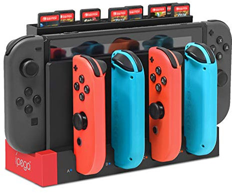 FYOUNG Chargeur Compatible avec Joy Con pour Switch & OLED Model avec Fente pour Carte de Jeu, 4 en 1 Support de Station de Charge pour Manettes avec LED Indicateur