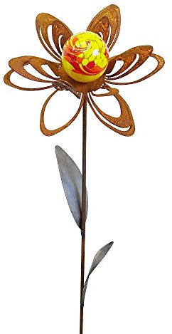 Bornhöft Gartenstecker Metall Rost Gartendeko rostige Dekoration Edelrost mit Glaskugeln (Blume Jana)