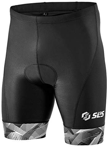 SLS3 Triathlon Shorts Mens - Padded Tri Shorts Mens Triathlon Shorts - 2 Pocket FX Triathalon Shorts, Medium Compression (Black/Gray Geo, Large)
