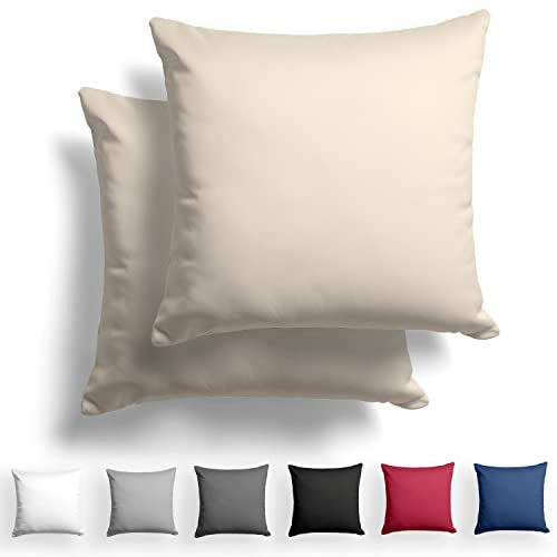 Alreya 2er-Set Mako Satin Kissenbezug 60 x 60 cm - 100% Baumwolle mit YKK Reißverschluss, Superweicher Kopfkissenbezug, Kissenhülle, Oeko-TEX® Standard Zertifiziert, Beige, nur Kissenbezug