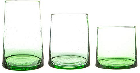 Nicola Spring 18pc Merzouga Recycled Glassware Set - Green Glass - Sustainable Hand-Blown Moroccan Tumblers & Highball Glasses for Juices, Cocktails, Water, Home, Bar, Dining Table, Eco-Friendly Gift