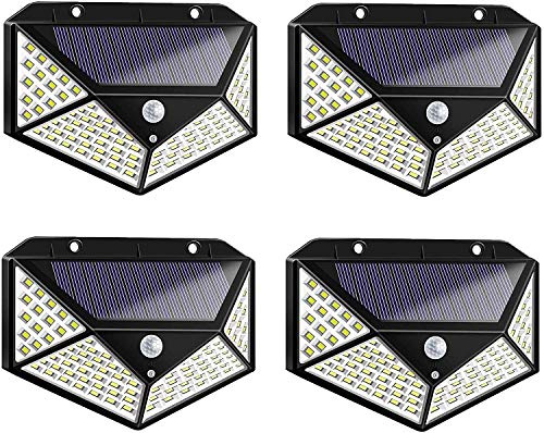 tempo di saldi Vier solarbetriebene Außenstrahler mit 100 LEDs und Dämmerungssensor