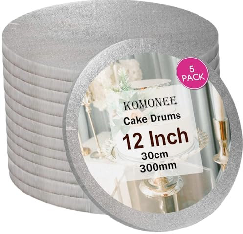 Cake Drum Boards 12 Inch Silver Round Baking Base For Home Parties Weddings Birthdays Cupcakes Display Stand (Pack Of 5)