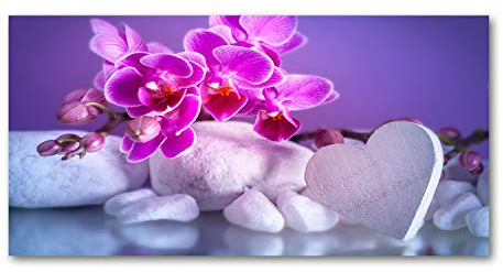 Tulup Spritzschutz Glas Küche 100x50 cm Küchenrückwand Glassplatte Küche Herd Küchenrückwand aus Echtglas Abdeckplatte - Blumen & Pflanzen - Rosa - Orchidee Herz