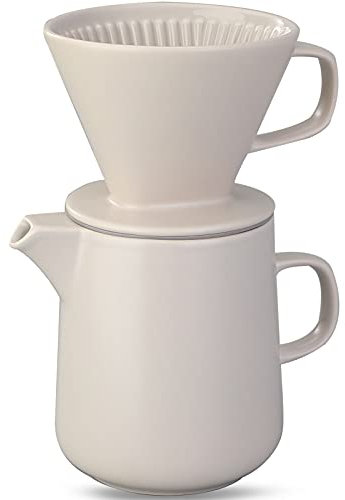 Cafetera Prensa Cafetera Con Cafetera De Mano Set De Cafetera De Cerámica Taza De Filtro De Café Goteo Cafetera De Mano-850Ml (blanco)