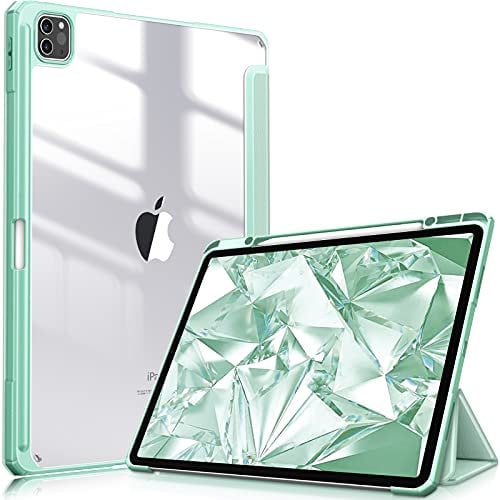 FINTIE Hybrid Hülle für iPad Pro 12.9 2022 (6. Generation)/ iPad Pro 12.9 2021/2020/2018 mit Stifthalter - Stoßfeste Schutzhülle mit transparenter Hartschale auf der Rückseite, Grün