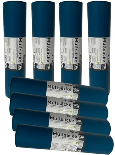 8 Rollen Schwerlast Müllsäcke, à 15 QUALITY PLUS Müllbeutel, Müllsäcke blau, Mülltüten extrem reißfest, 120l, 700x1100mm, 70my | speziell für Gewerbe, Bau, Bauschutt und Garten