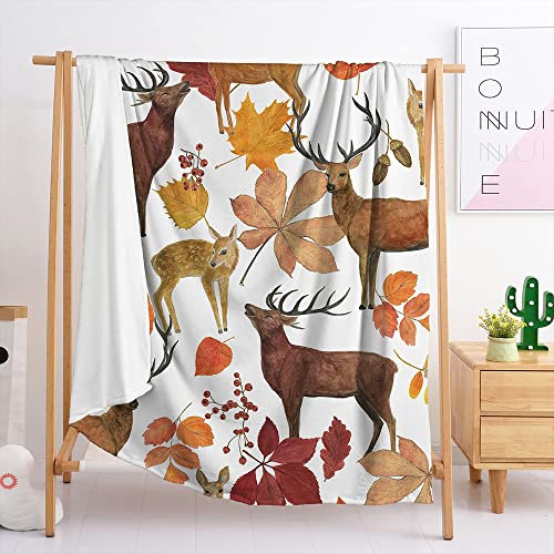 Highdi Wohndecke Flauschige Kuscheldecke Zweiseitige Fleece Decke mit 3D Tierdruck, Weiche Warm Fleecedecke als Sofaüberwurf, Tagesdecke, Wohnzimmerdecke (Ahornblatt-Elch,90x120cm)