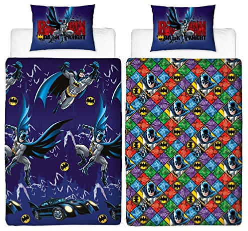 Batman Single Duvet Cover - Dark Knight Design - Officially Licensed Reversible Bedding set with matching Pillowcase