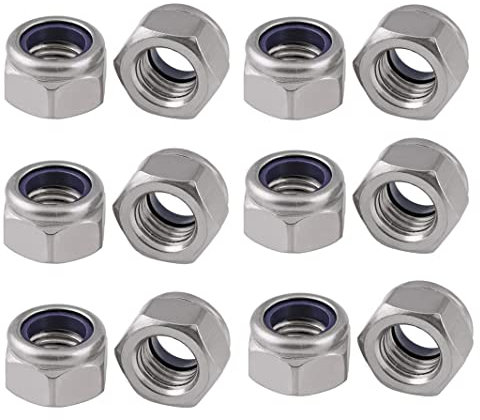 TERF® Dado esagonale M10 in nylon M10 (10 mm) in acciaio inox A4 (316) di grado marino autobloccante Nylock - Confezione da 10