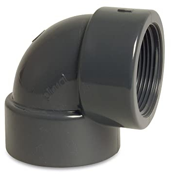 PVC-U Winkel 90° - 50 mm x 1 1/2 Zoll - Klebemuffe x Innengewinde 10 bar, Grau - 0110164