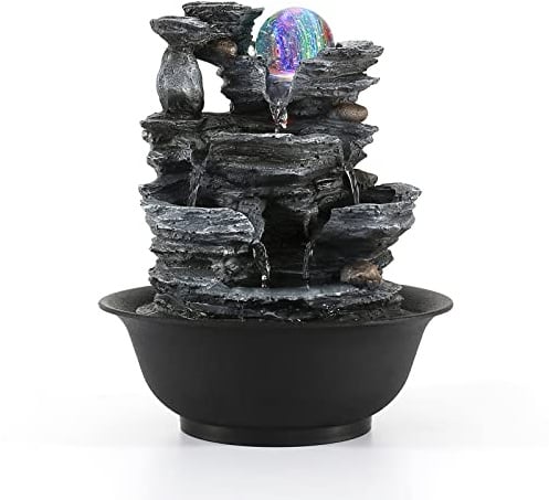Dyna-Living Tabletop Water Fountain Waterfall Fountains Indoor with LED