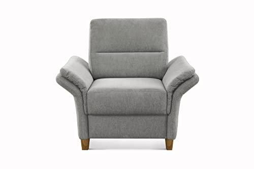 CAVADORE Sessel Wyk / Polstersessel im Landhausstil mit Federkern + Holzfüßen / passend zur Garnitur Wyk / 97 x 90 x 89 / Chenille, Hellgrau