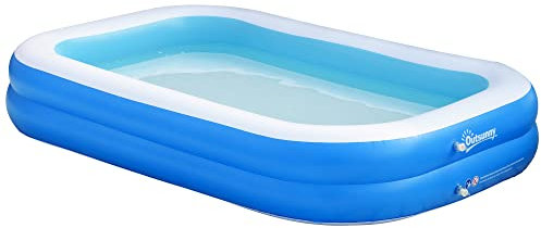 Outsunny Piscina Hinchable Rectangular 1.300 litros 262x176x56 cm para 1-2 Personas Piscina Inflable Familiar para Adultos y Niños en Jardín Patio Exterior Azul