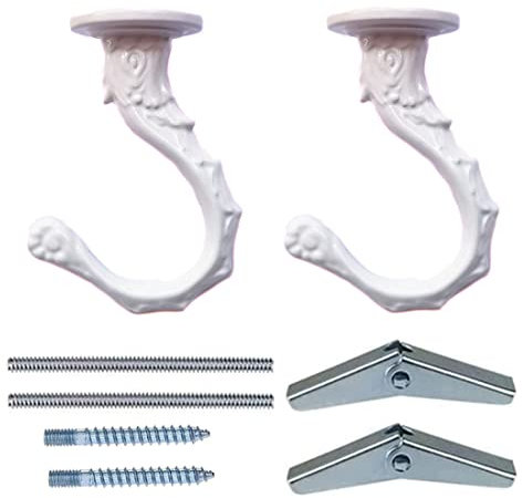 GDQLCNXB Lot de 2 crochets de plafond de 65 mm – Crochets robustes avec vis en acier et ailes à bascule pour suspendre des plantes, installation au plafond, cavité, fixation murale, blanc